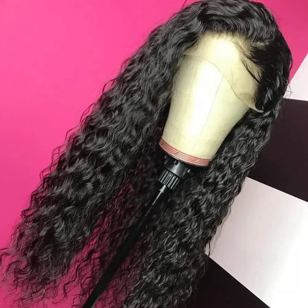 Perruque Lace Front Wig synthétique bouclée longue noire 13*3, perruque longue ondulée avec cheveux 