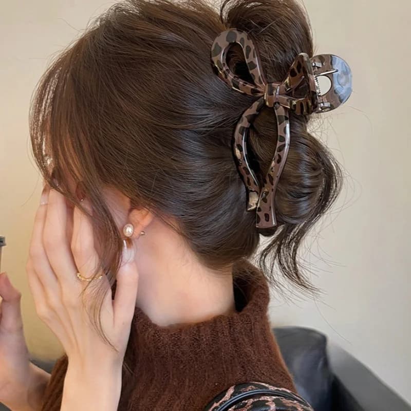 Queue de cheval léopard arc grande griffe de cheveux crabe accessoires de cheveux pour les femmes tê