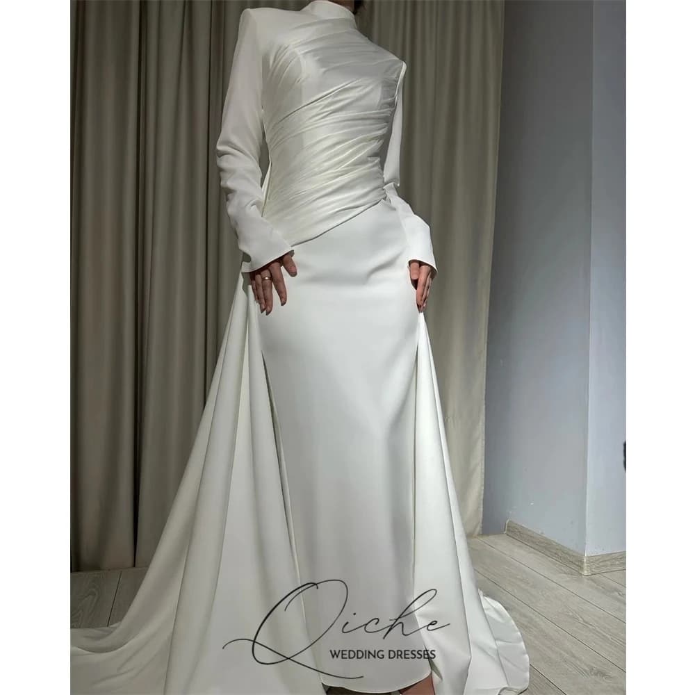 QICHE robes de mariée musulmanes à manches longues col haut robe de soirée de mariée personnalisé sa