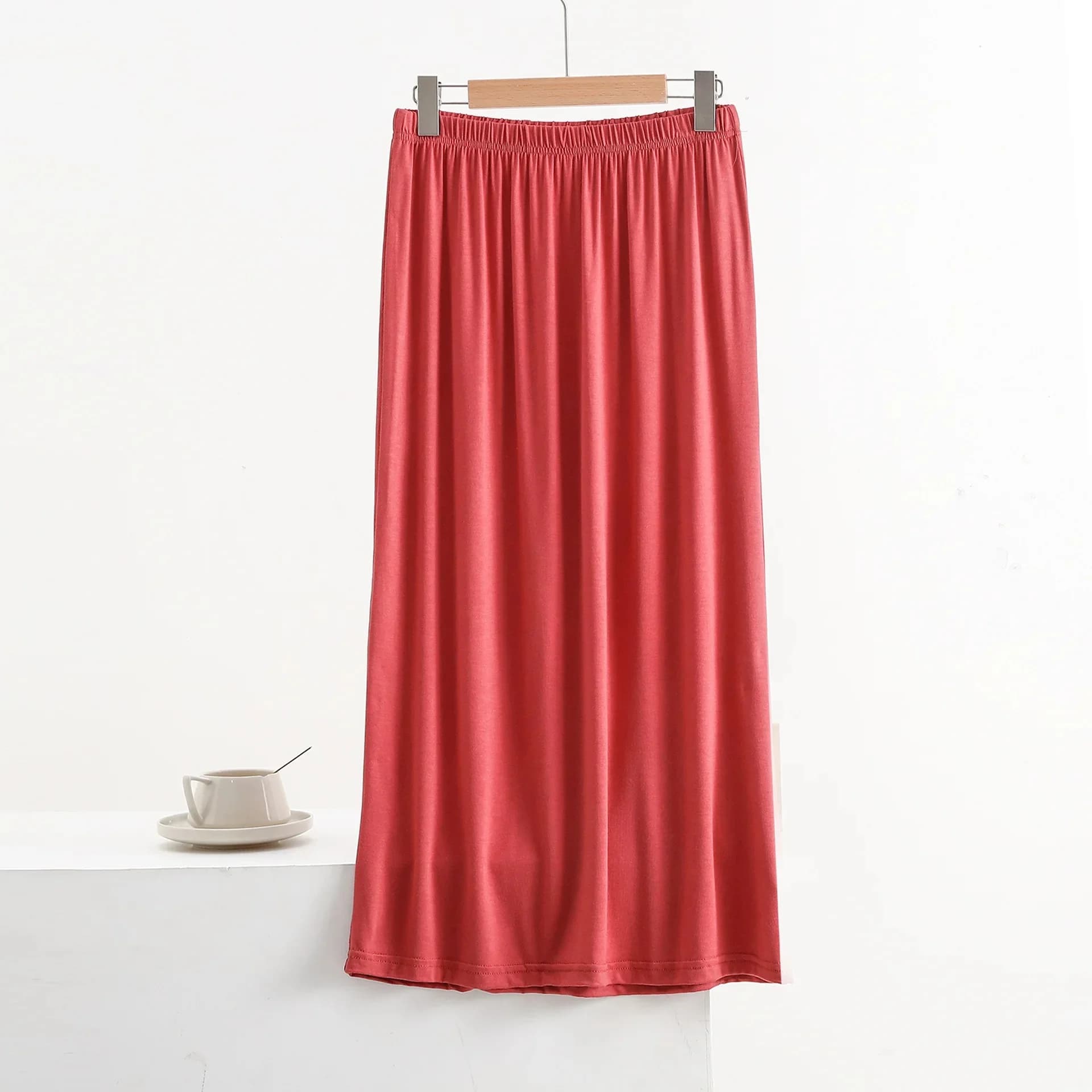 Jupe longue fine en modal pour femme, taille haute, coupe trapèze, couleur unie, fluide, polyvalente