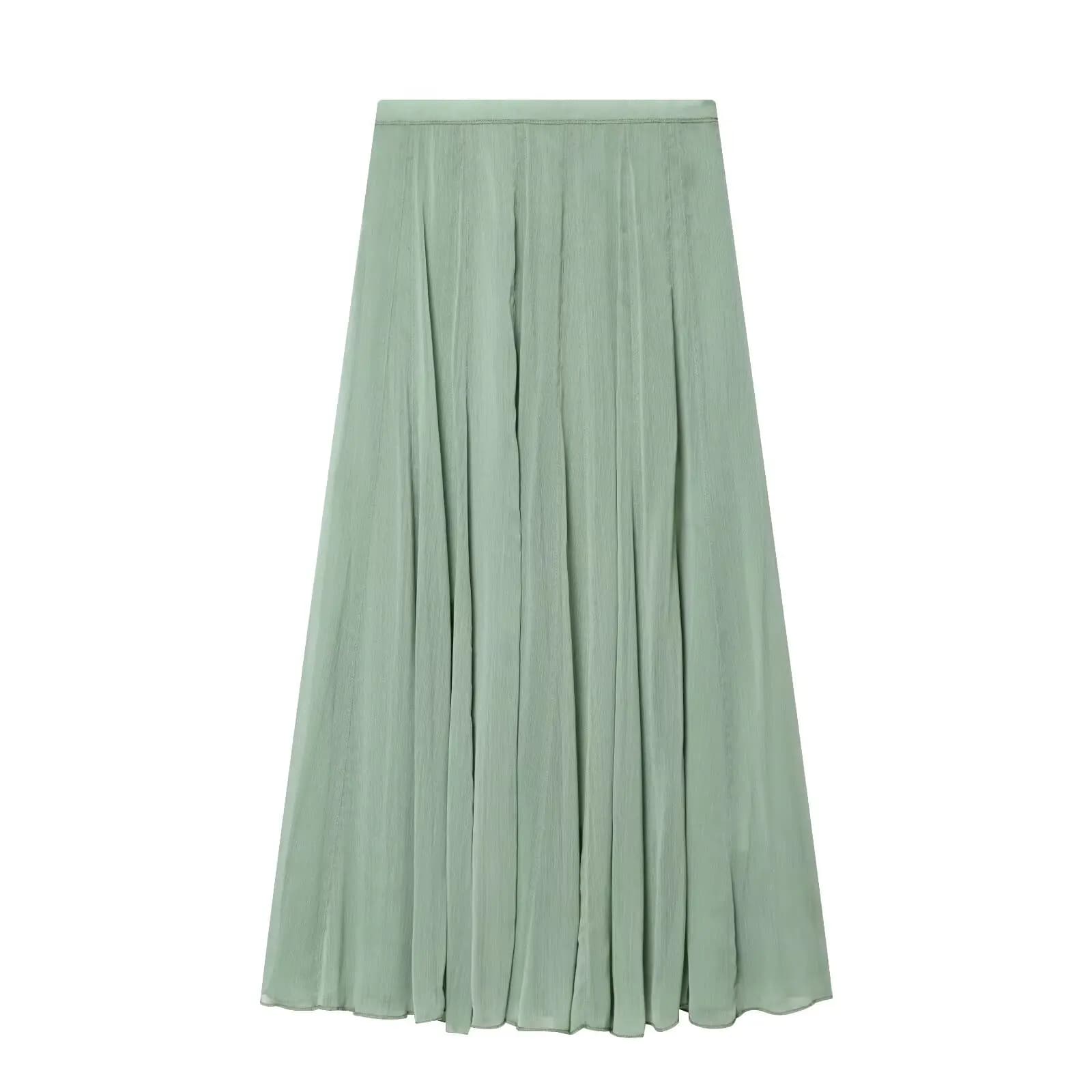 Jupe midi femme Printemps-Été 2026 – Tendance décontractée, taille mi-haute, fermeture éclair latéra