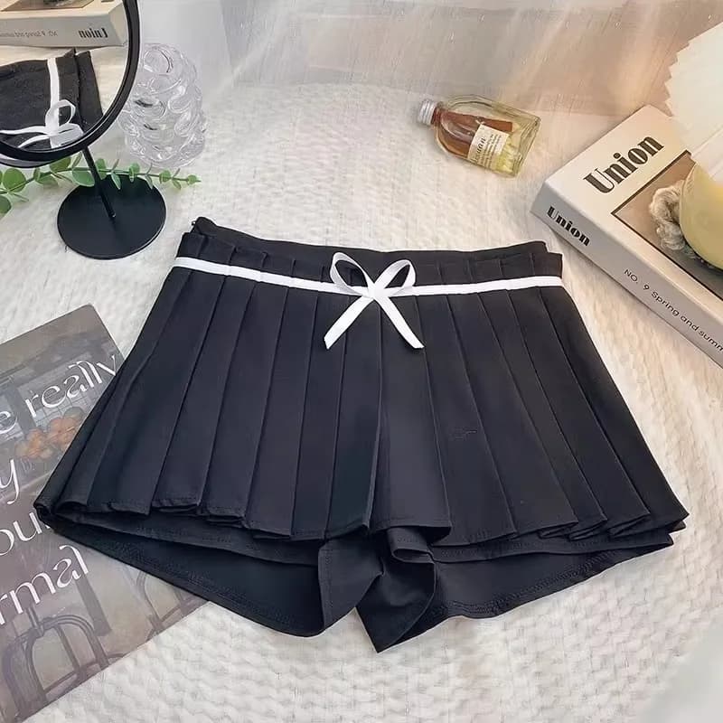 Mini jupes plissées pour femmes, Design avec nœud doux, panneaux tendre, Style Preppy, mode taille h