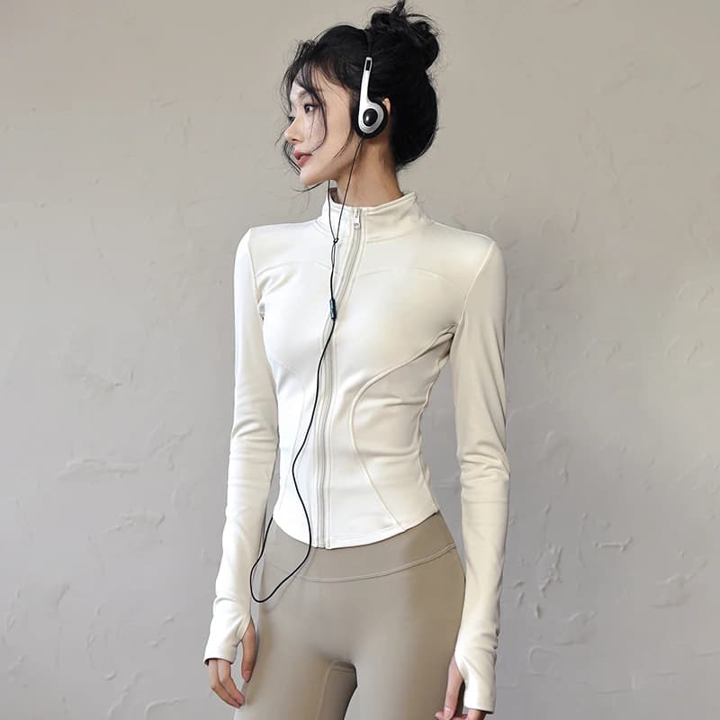 Veste de sport à manches longues pour femmes, chemise de Yoga, Fitness, fermeture éclair, haut de sp