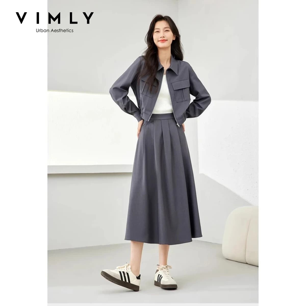 Ensembles de jupes pour femmes VIMLY – Vestes décontractées élégantes à fermeture éclair et jupes pl