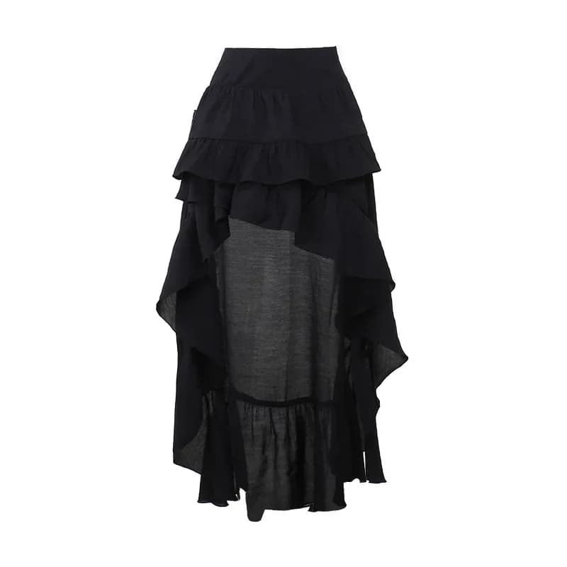 Goth foncé Kawaii noir jupes à plusieurs niveaux 90S rétro ourlet irrégulier bas de fête centre comm