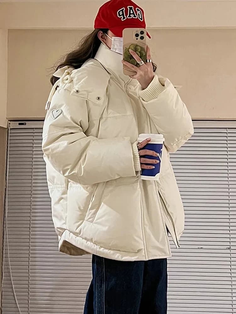 Doudoune à Capuche en Coton pour Femme, Manteau Confortable, Optique, Chaud, Broderie d'Amour, Vêtem
