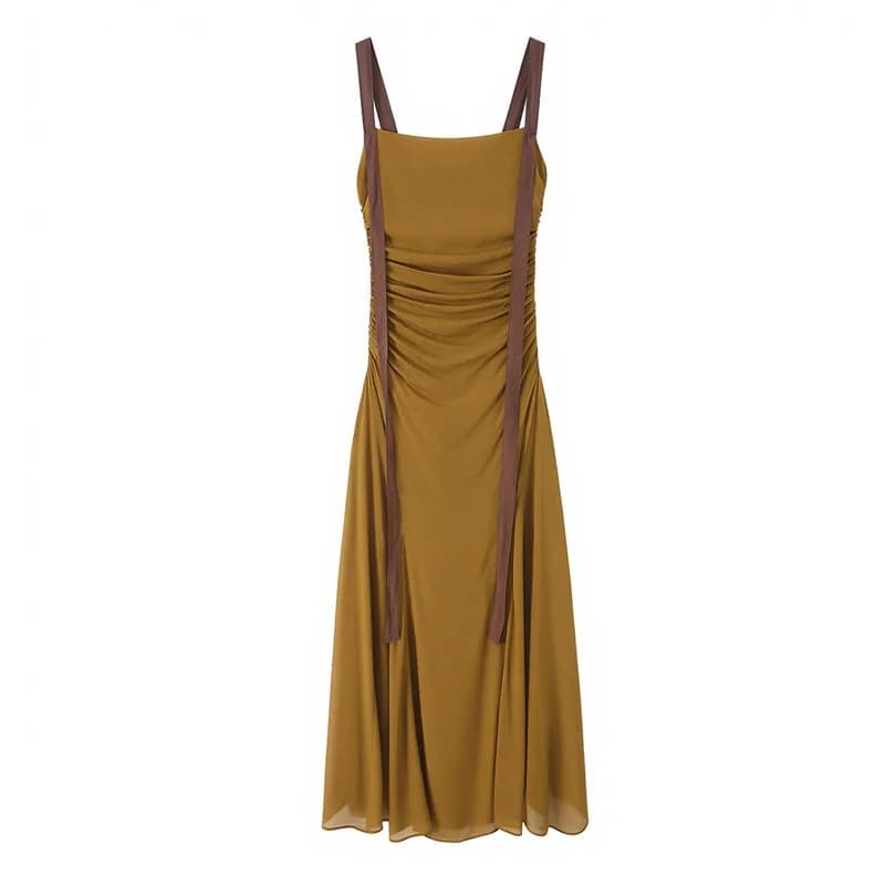 Robe longue plissée sans bretelles sexy et tendance, vêtement féminin en maille sans manches à taill