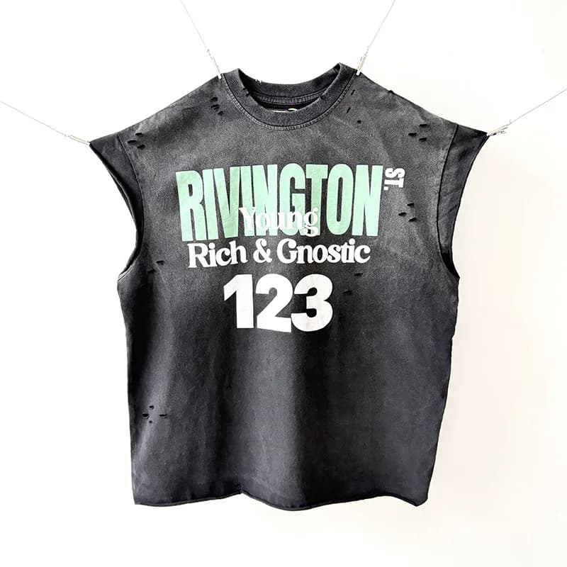 Haute qualité ample Vintage RRR123 manches coupées t-shirt hommes femme hauts à la mode t-shirt lavé