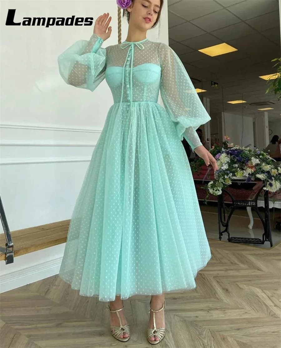Robe de Bal à Manches sulfen Tulle Vert Turquoise pour Femme, Tenue de Cérémonie pour Occasions Spéc