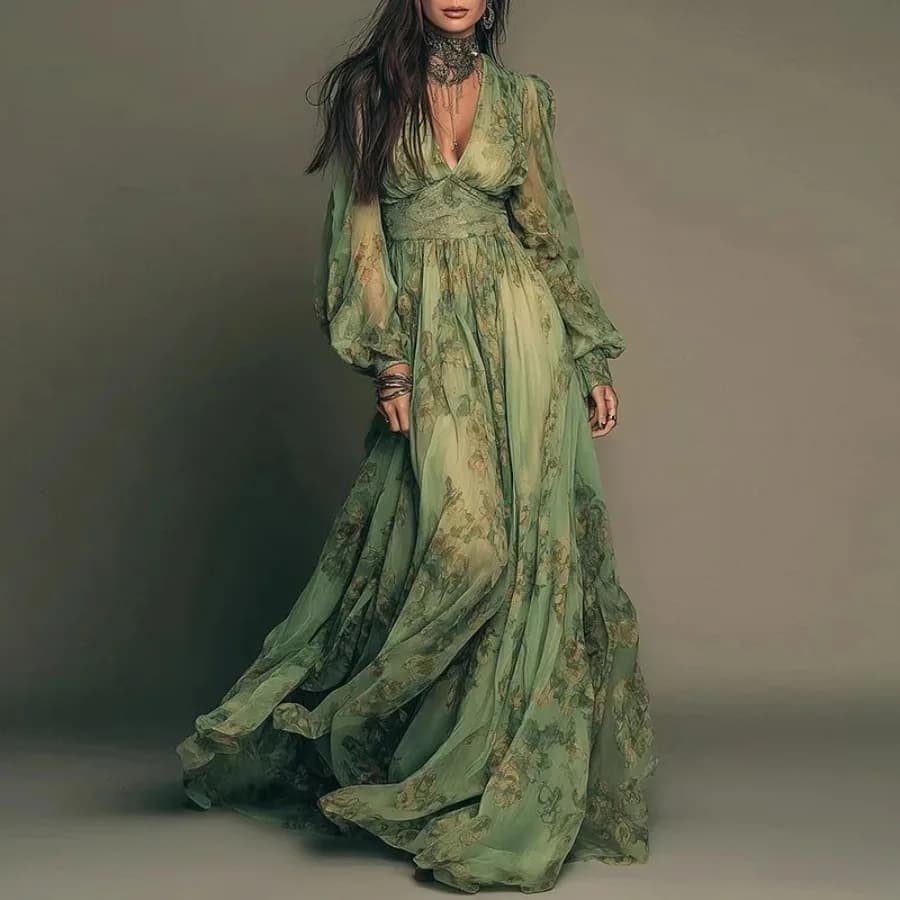 Robes maxi élégantes à imprimé floral pour femmes, printemps été, robe sexy à col en V profond, tail
