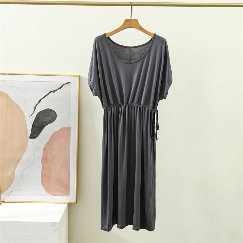 Robe de Nuit Mi-Longue pour Femme, Tenue Plissée, artificiel astique, à Manches Courtes, Confortable