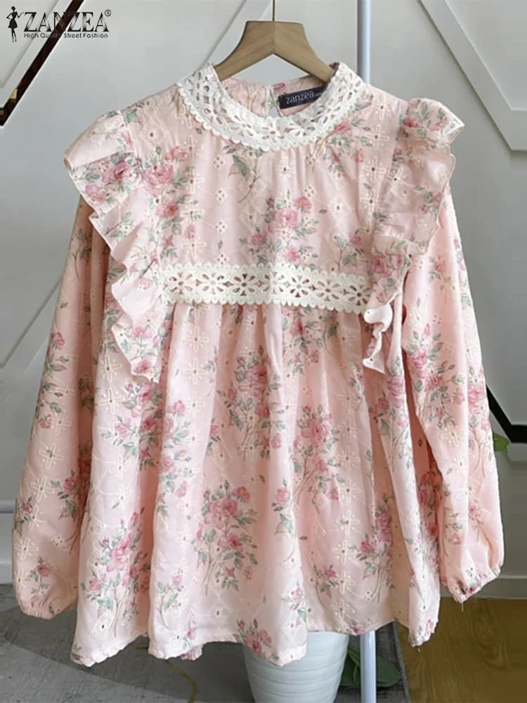Femmes Vintage à manches longues vacances chemise bohême imprimé fleuri Blouse 2025 ZANZEA décontrac