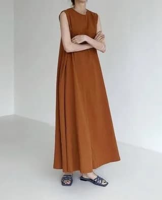 Robe longue femme coupe trapèze Y2K streetwear col rond sans manches décontractée ample élégante ave