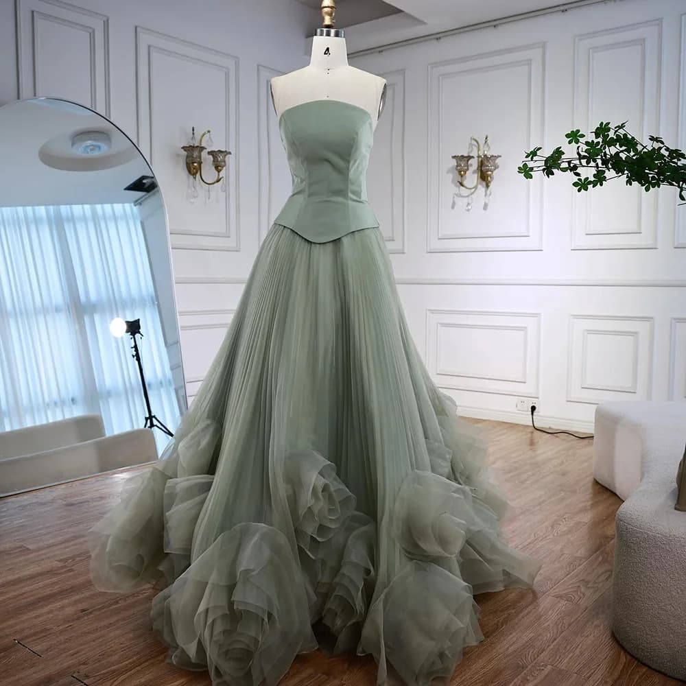 Serene Hill – robe de soirée élégante, vert sauge, fleurs 3D, ligne A, personnalisée, 2021, LA72913