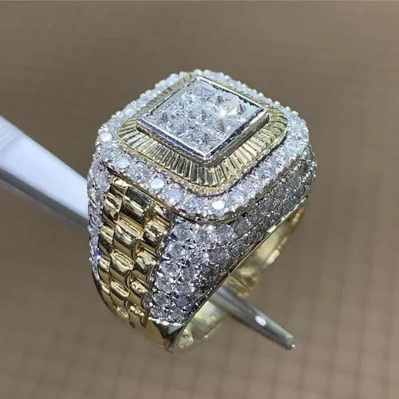 Bague Hip Hop Incrustée de Charbon pour Homme et Femme, Bijoux de Mariage, Document en Or Dominateur