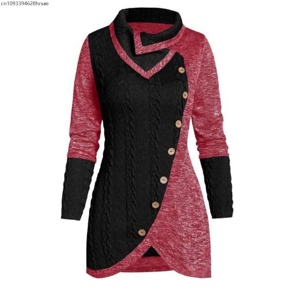Grande taille 5XL hiver boutons asymétriques hauts tunique pull femmes chaud à manches longues trico