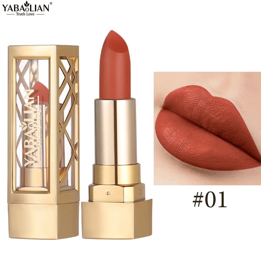 Rouge à lèvres sculpté creux, paillettes nacrées, velours brillant, rouge, marron, imperméable, dura