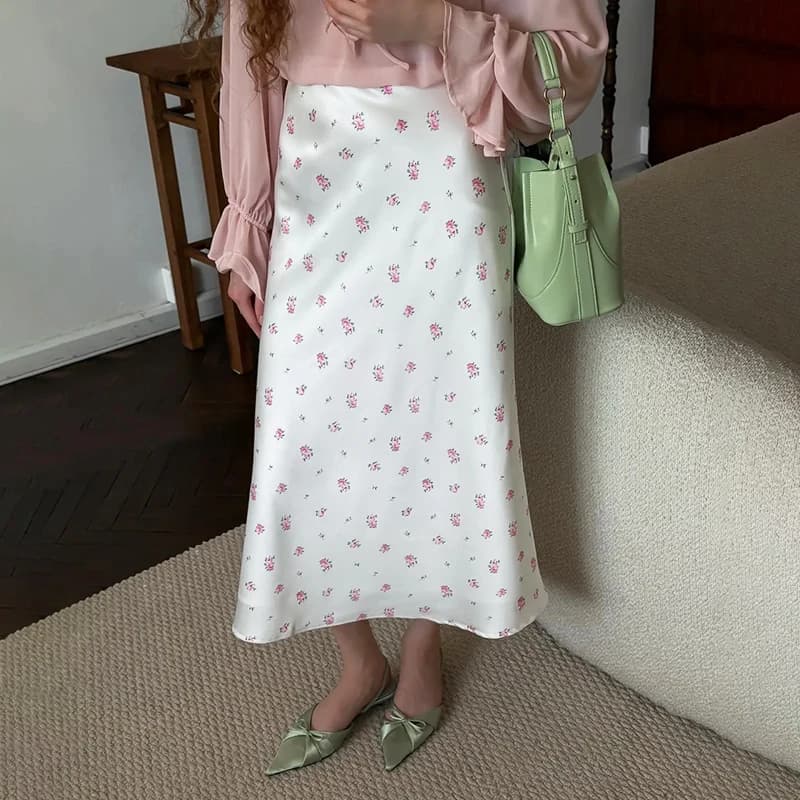 Tornova 2026 Nouvelle jupe imprimée florale pour femme, en satin drapé, élégante, taille haute, mode