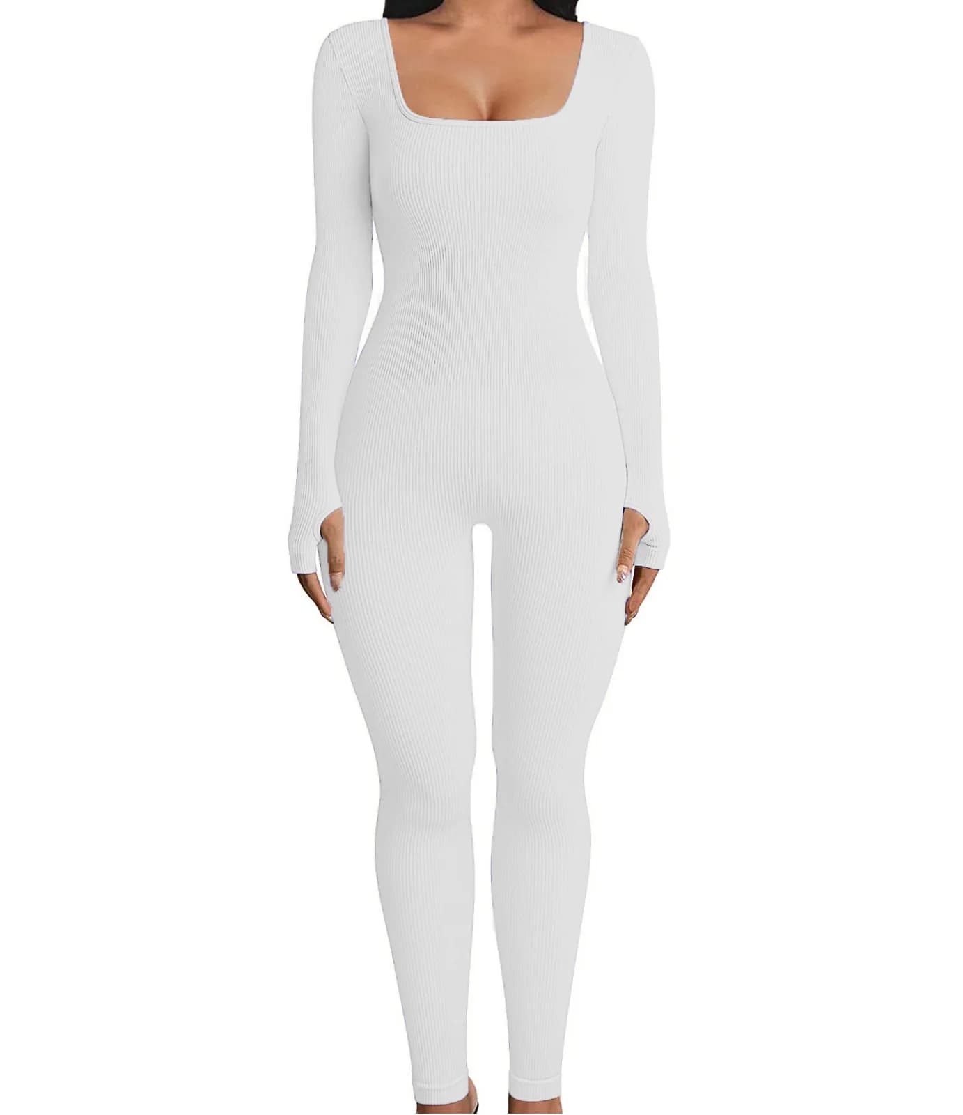 Combinaisons pour femmes, été, printemps, col carré, manches longues, sans couture, extensibles, pan