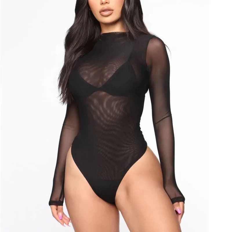 Combinaison transparente à manches longues pour femmes, costume de batterie sexy, vêtements pour fem