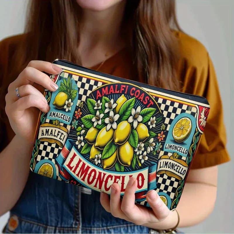 1 trousse de maquillage Amalfi Coast Lemonade - Impression double face de citrons et design à carrea
