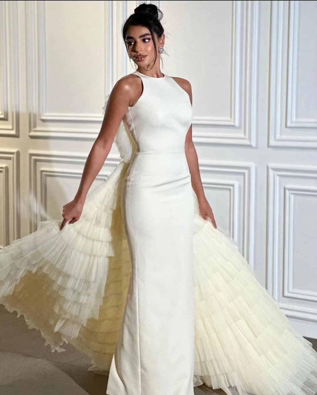 Asastationary-Robe de soirée sirène jaune clair pour femme, col rond, longueur au sol, occasion form