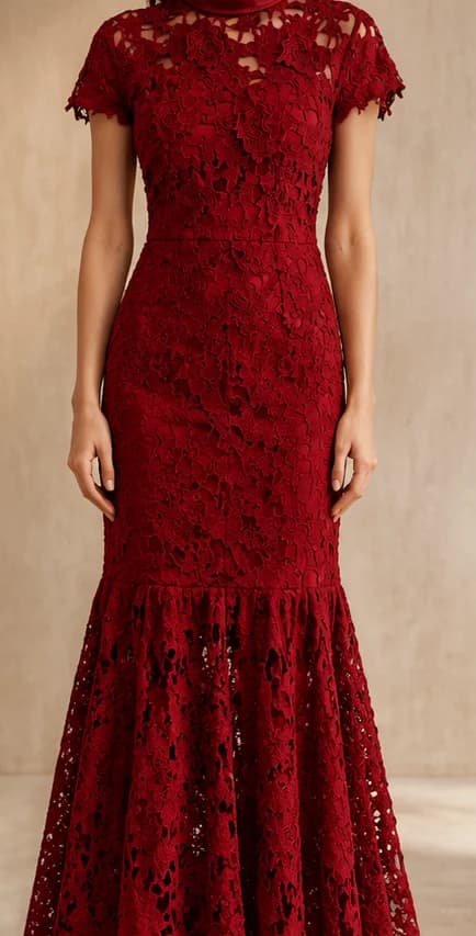 Robe sirène rouge élégante à fleurs 3D, manches courtes, pour l'automne, l'hiver, le Nouvel An, les 