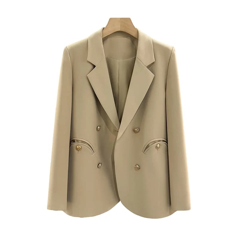 Blazer kaki pour femme, style britannique chic, coupe ajustée, élégant, décontracté, pour le bureau,