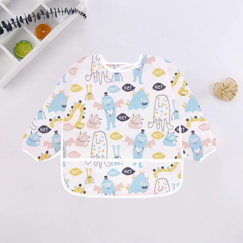 Bavoirs à manches longues pour bébé, tablier imperméable au Design de dessin animé coloré mignon pou