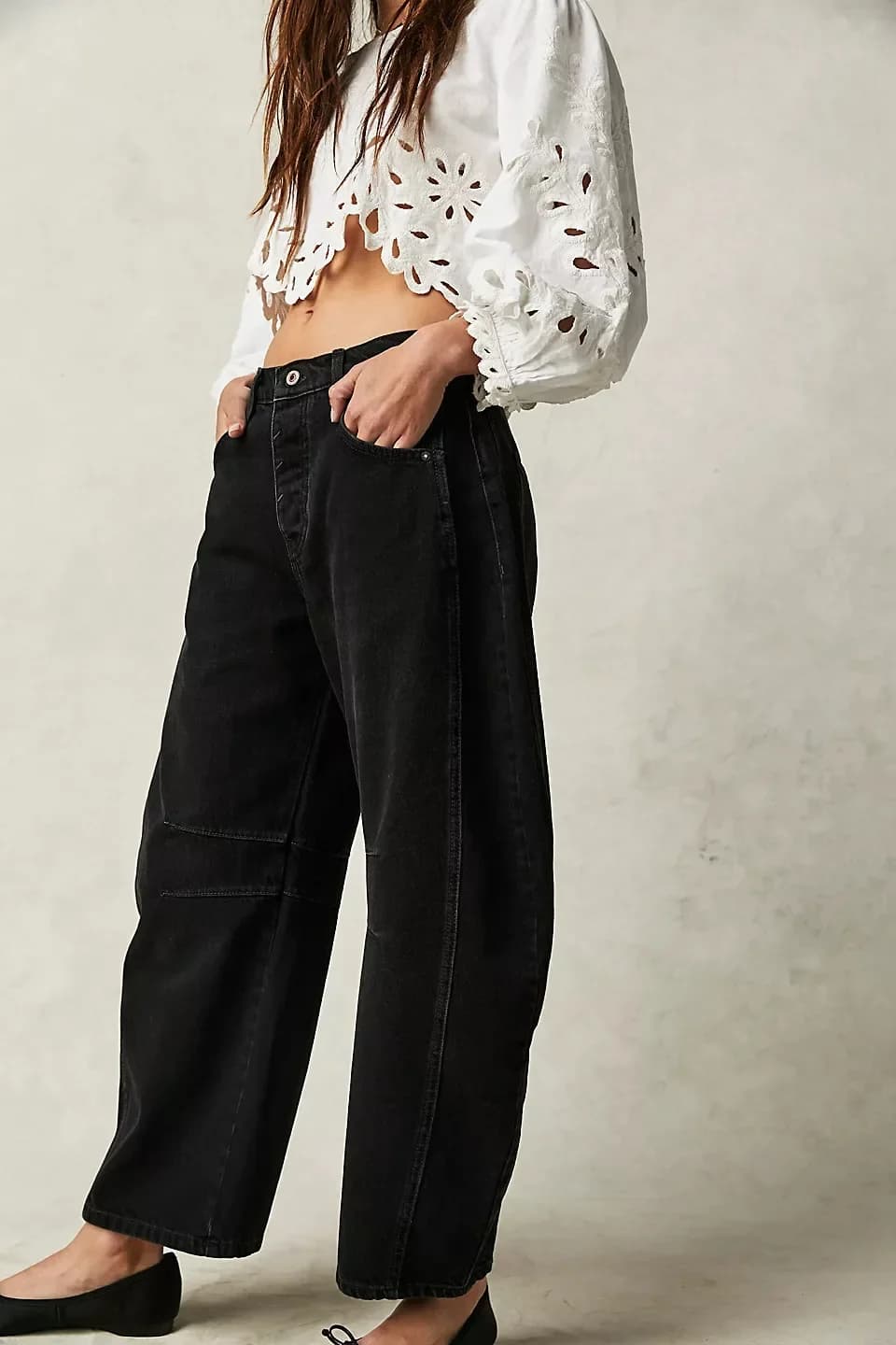 Jean maman Denim femme pantalon à jambes larges longueur cheville poches de lavage taille moyenne en