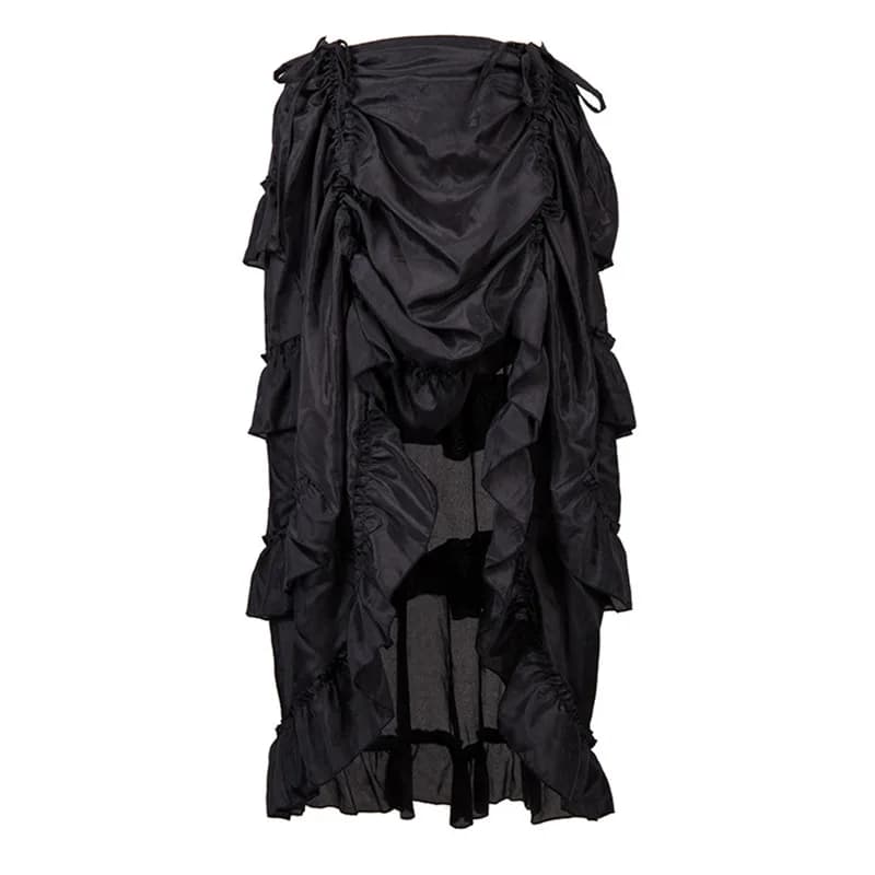 Jupe Midi Gothique Victorienne Steampunk Grande Taille pour Femme, à Volants Asymétriques, Plissée É