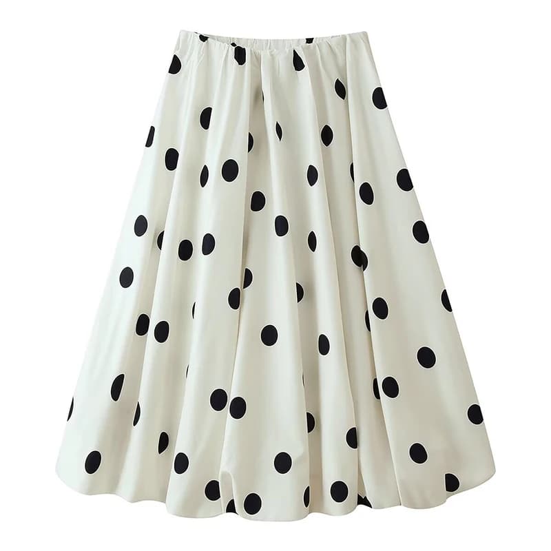 Jupe longue à pois pour femme, élégante, taille haute, style ballon, vintage, pour l'été, les vacanc
