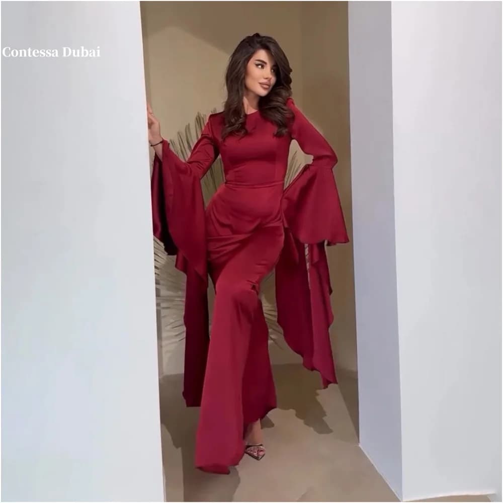 Contessa Dubai cloche manches gaine Sexy robes de bal col haut manches longues فساتmaveraات longueur