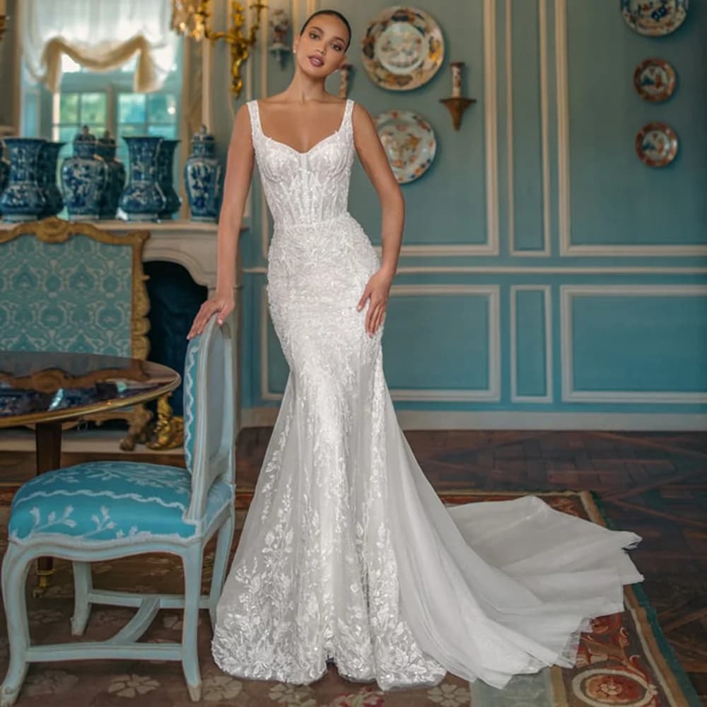 Robe de mariée sirène en dentelle, robe de patients personnalisée, robe dos nu amovible, robe de mar