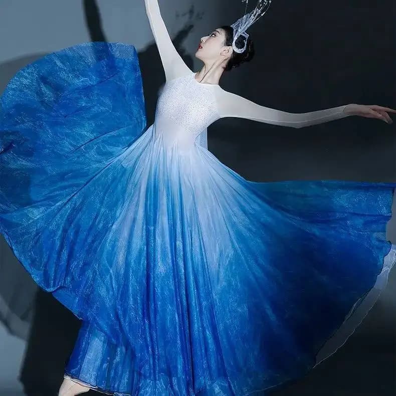 Grande balançoire Costume nouvelle danse moderne danse de salon jupe longue scène Performance robe d