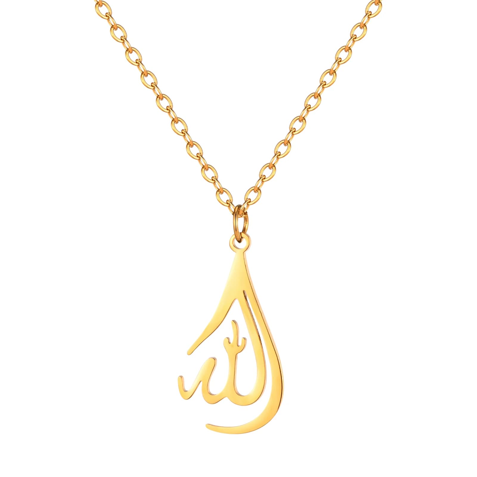 Collier pendentif Allah pour femme, plaqué or 18 carats, acier inoxydable, bijoux musulmans islamiqu