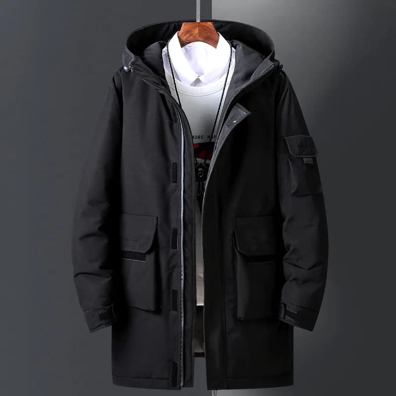 Vestes longues en coton pour hommes, vêtements de travail épais à la mode, couleur unie, décontracté