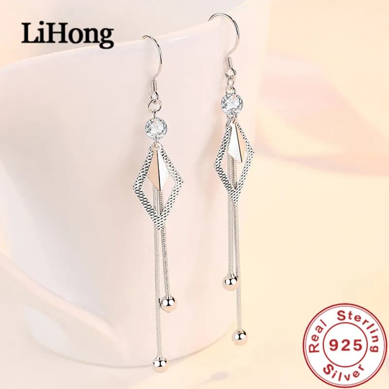 Boucles d'oreilles longues en argent Sterling 925, pampilles en forme de diamant en Zircon, bijoux à