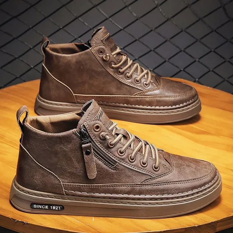 Chaussures en cuir à plateforme pour hommes, fourrure chaude, rinçage, courtes, à lacets, mode, nouv