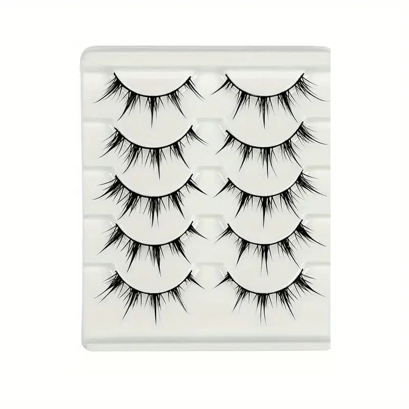 5 paires de faux cils de style anime, faux cils de style démon dramatique avec courbe en D, réutilis