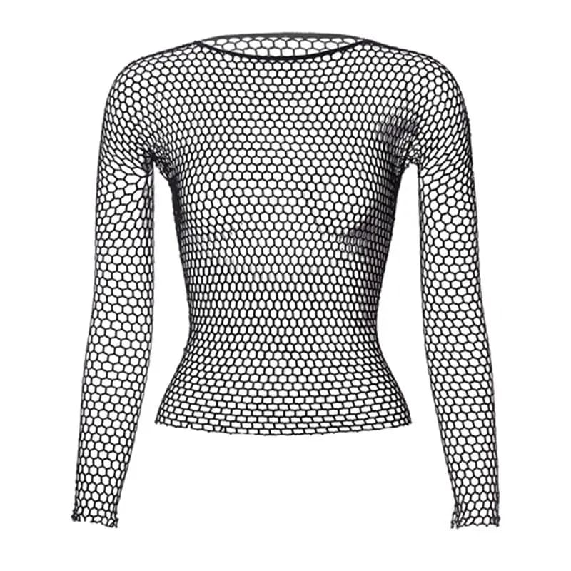 Hauts sexy en maille à manches longues pour femmes, coupe ajustée, ajourés, t-shirts amples, crop to