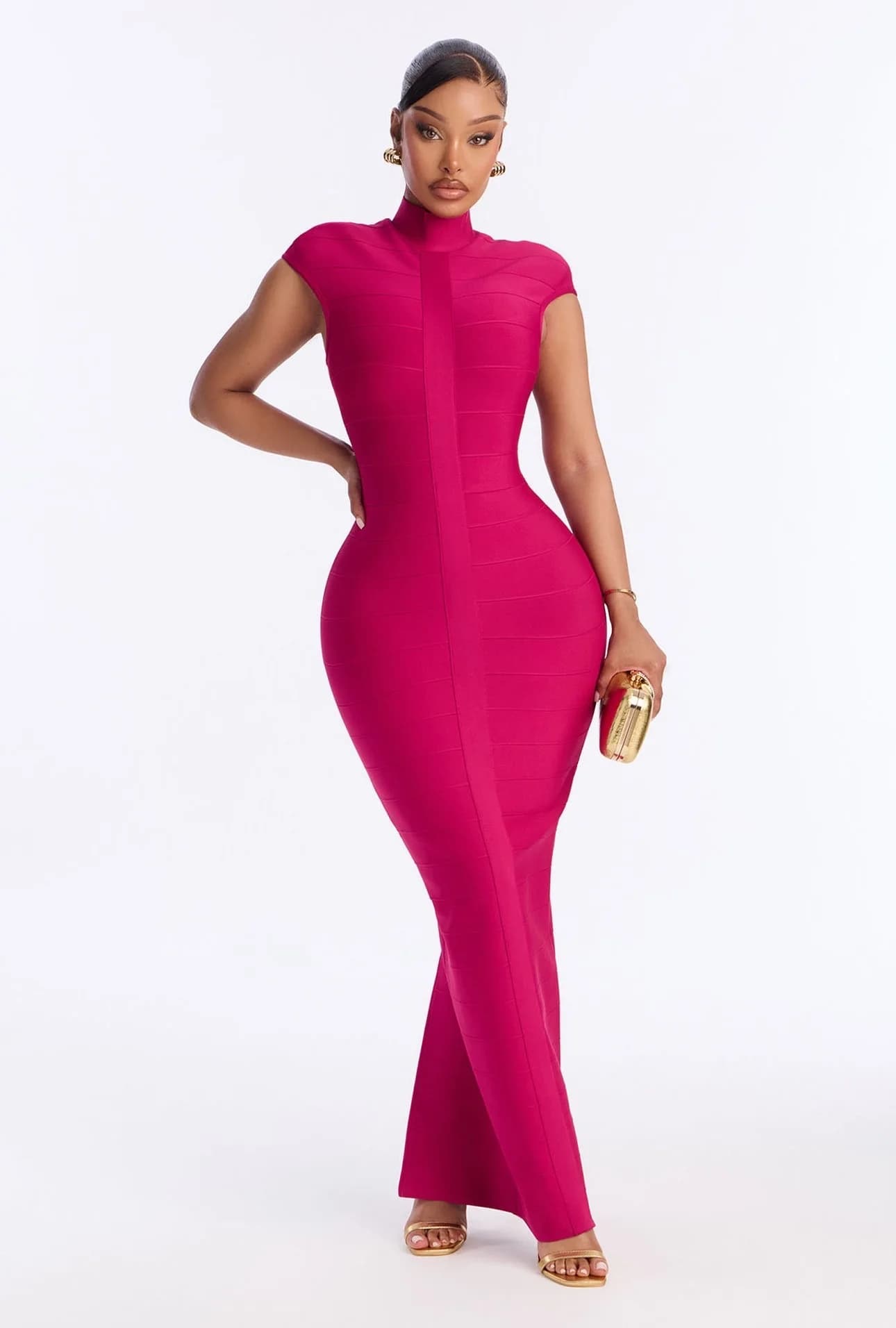 Robe longue sirène élégante pour femme 2026, col montant, bandage, moulante, pour soirée, cocktail, 