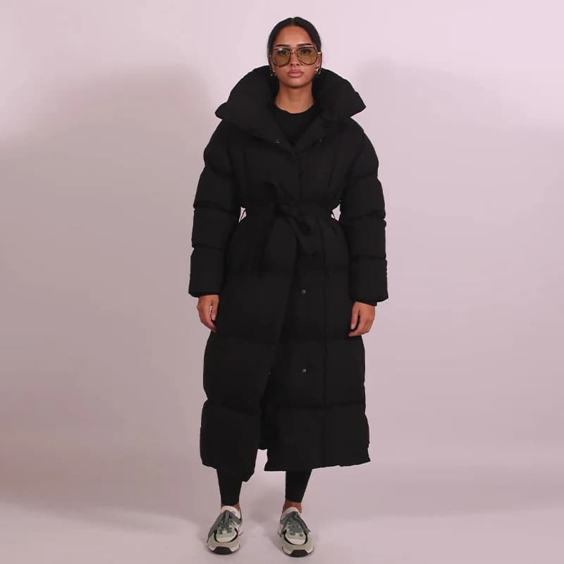 Hiver chaud col montant longue à lacets doudoune femmes mode solide à volants doux taille cintrée ma