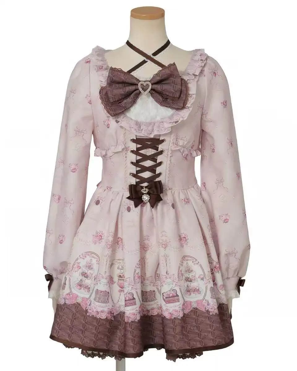 Robe Lolita Sweet Liz, nouvelle collection printemps-été, manches longues, imprimé chocolat, robe à 