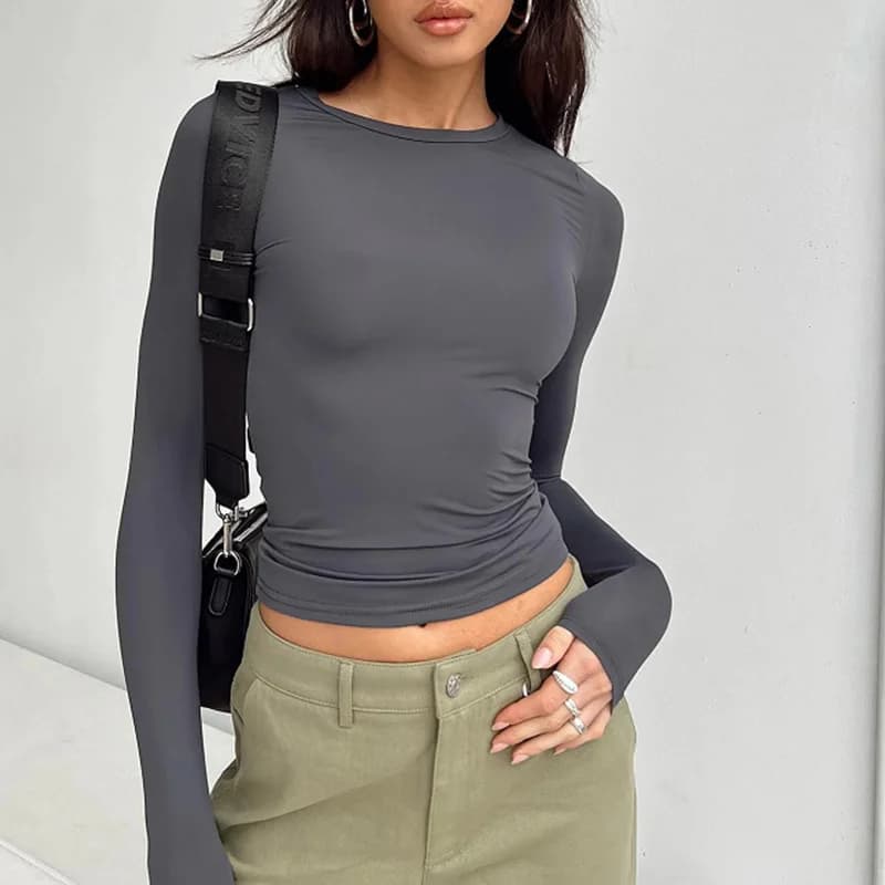 T-shirt rose Y2K pour femme, collection Printemps-Automne 2026, décontracté, à manches longues, coup