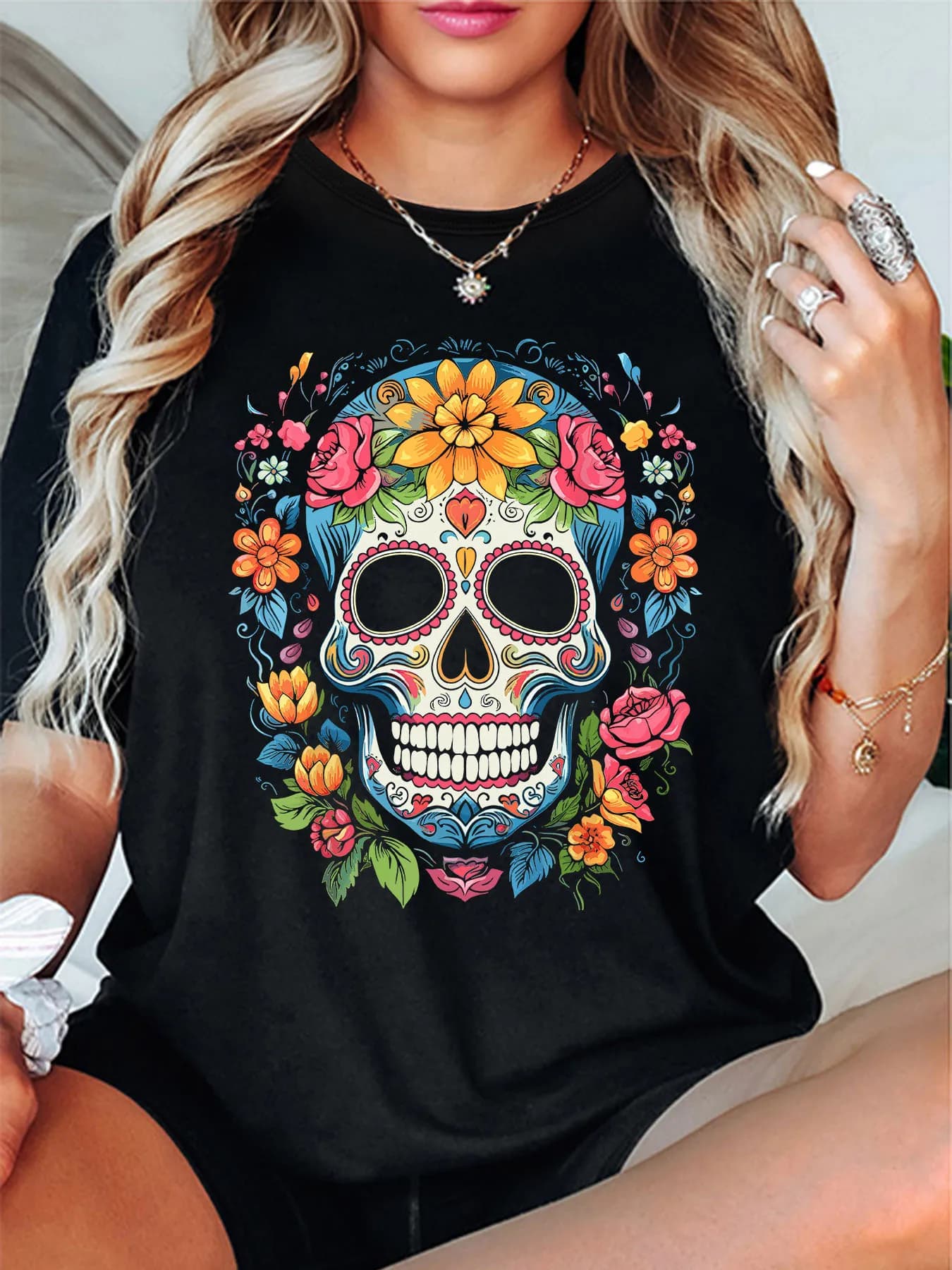 T-shirt d'été tendance à manches courtes et col rond pour femme, coupe décontractée, imprimé graphiq