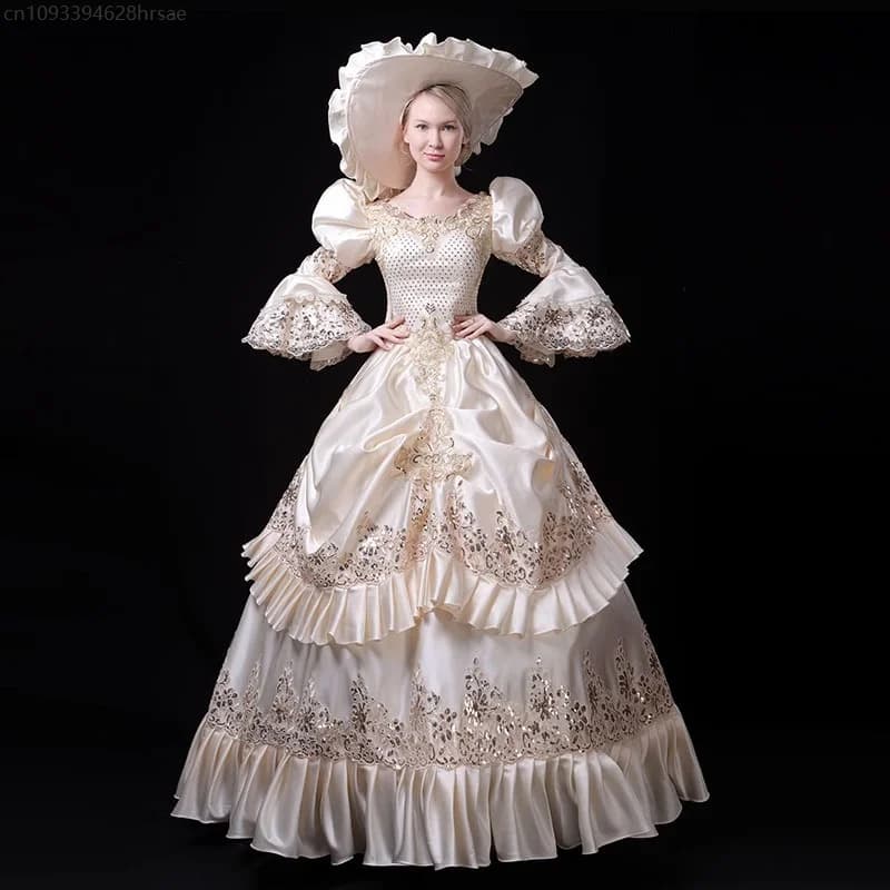 Robe Lolita couleur champagne, style européen, costume de performance de cour, robes de soirée pliss