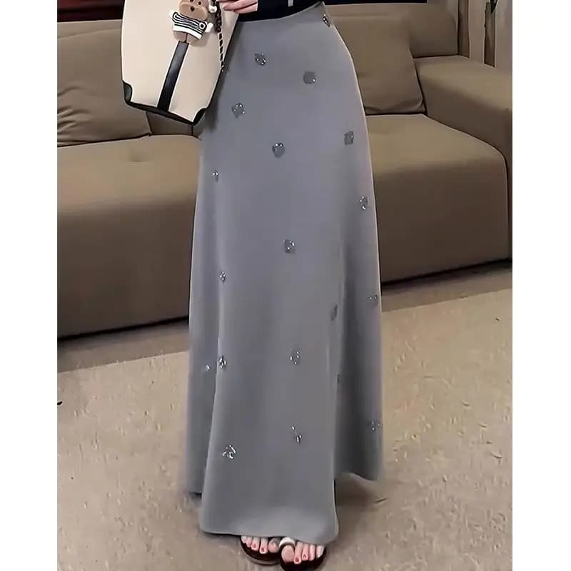 Jupe grise pour femmes, vêtements d'automne, nouveau tempérament léger, luxe, pendentif haut de gamm