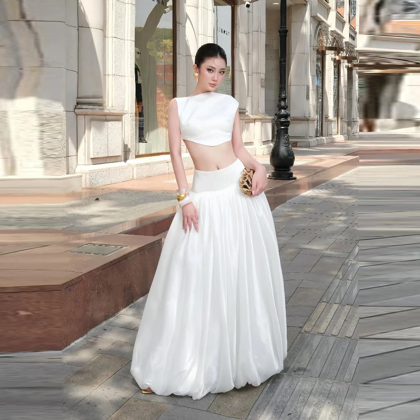 Jupe en Satin blanche Chic, taille haute, sur mesure, pour mariage, à volants plissés, Extra bouffan