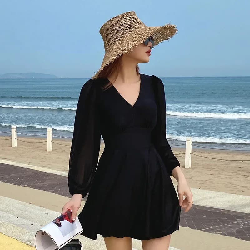 Maillot de bain grande taille pour femme, style jupe, manches longues, thermique, pour vacances et r